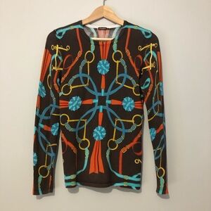 J. McLaughlin Lenny Sweater Neo Horsebit Heritage Print Women’s Small Equestrian